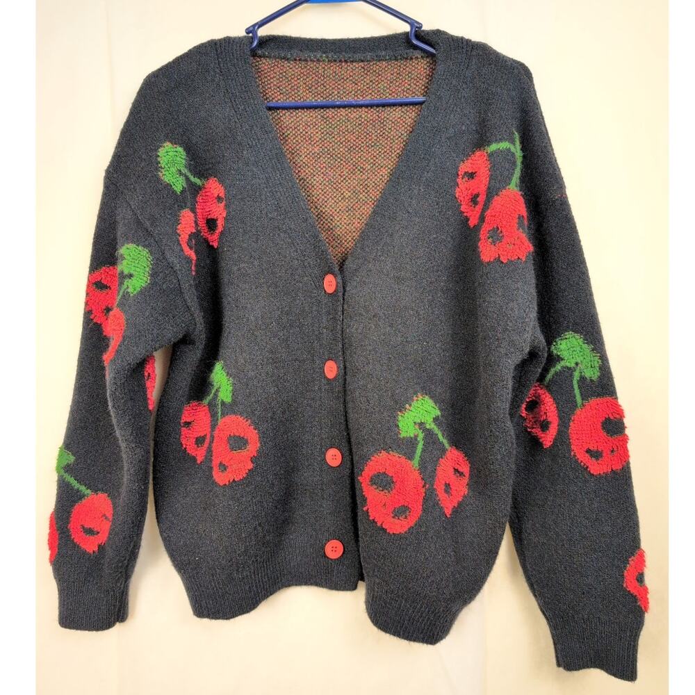 Cider black cherry skull oversized cardigan sweater size XS Goth Whimsigoth